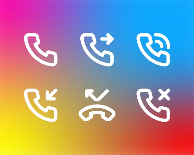 Symbole für telefonanrufe eingestellt lineare telefonkommunikations-gesprächssymbole auf hintergrund mit farbverlauf
