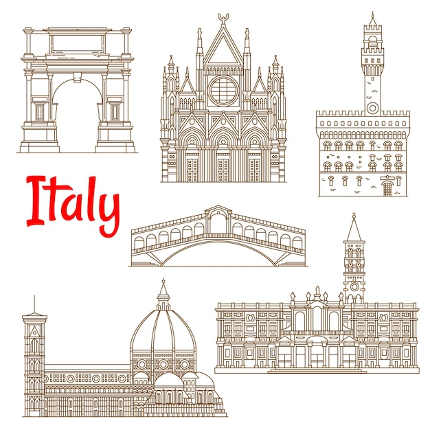 Symbolische Wahrzeichen Italiens lineare Symbole