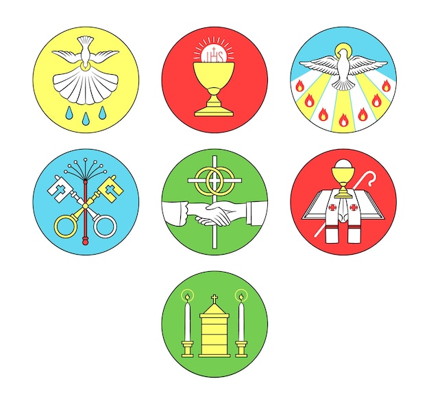 Vektor symbolsatz der sieben sakramente der katholischen kirche