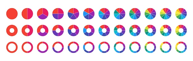 Symbolsatz für bunte raddiagramme kreisdiagrammsymbol vektor eps 10