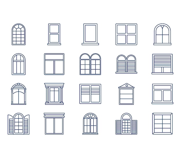 Symbolsatz für fenster und innenarchitektur