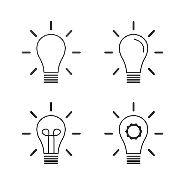 Symbolsatz für glühbirne symbol für elektrische lampe isoliert auf weißem hintergrund vektorgrafiken ideen in