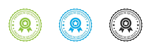 Symbolsatz in premium-qualität medaillenabzeichen mit stern und bändern premium-produktmarken mit logo in bester qualität flache vektorillustration