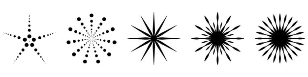 Symbolsatz von Circle Star Burst Ray Designelement Flache Vektorillustration