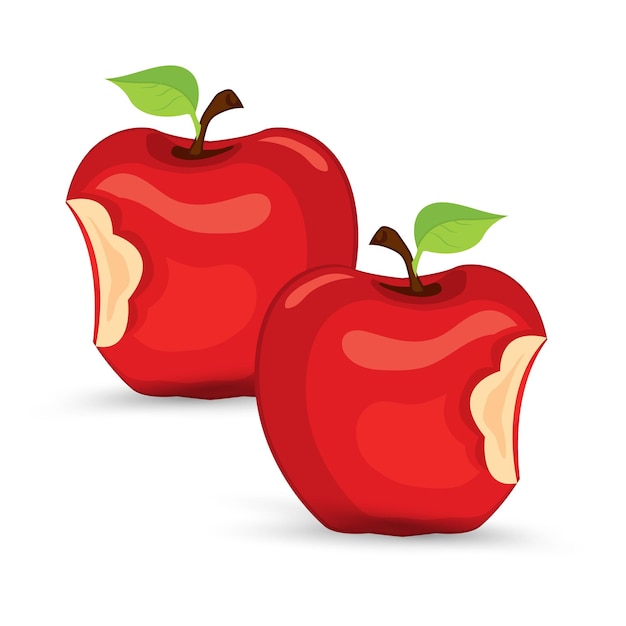 Symbolvektor für zwei gebissene rote Apfelfrüchte. Rote Apfelfrucht hat ein Bit-Symbol auf isoliertem weißem Hintergrund