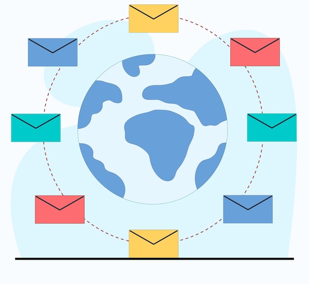 Synchronisation des e-mail-austauschs mit dem e-mail-dienst im zentrum des planeten erde