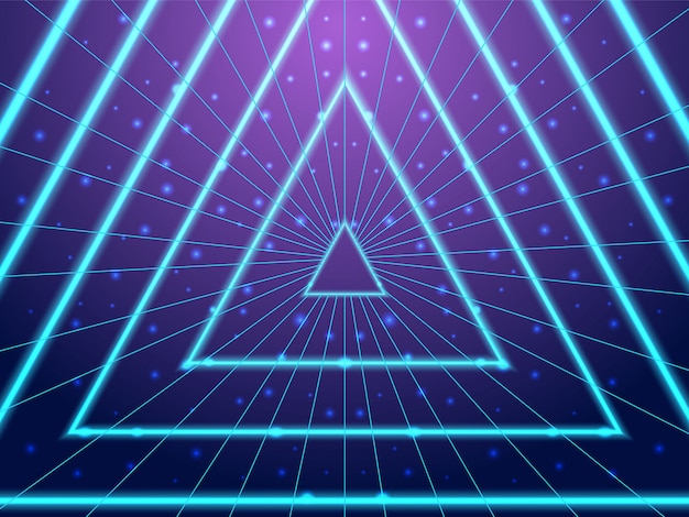 Synthwave hintergrund neon tunnel 80s style