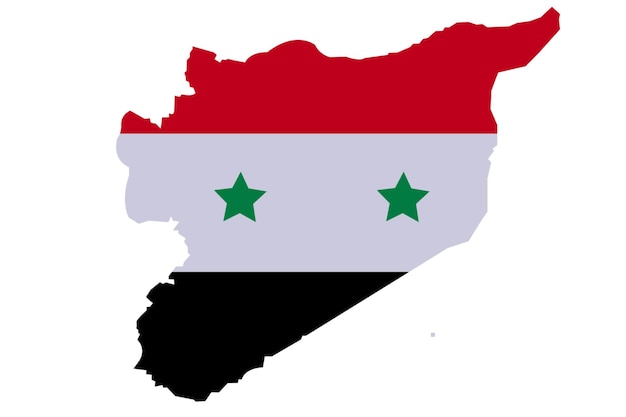 Syrien-karte mit hochdetaillierter karte von syrien, gefüllt mit symbolen der nationalflaggen syrische provinzen syrische karte mit roter, weißer und schwarzer dreifarbiger und sternförmiger reliefkarte vektorillustration