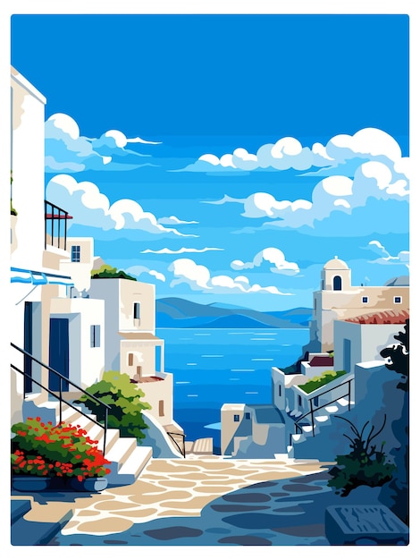 Vektor syros griechenland dekoration vintage reiseplakat souvenir postkarte porträt malerei wpa illustration