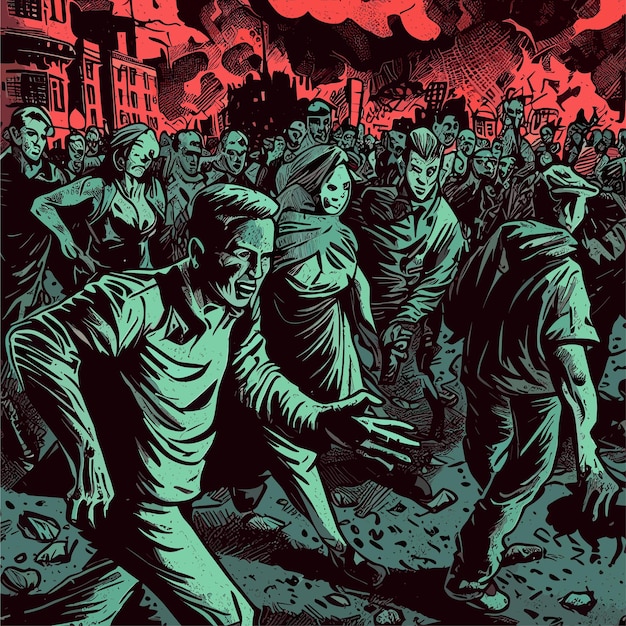 Szene der Zombie-Apokalypse Vektorillustration im Comic-Stil