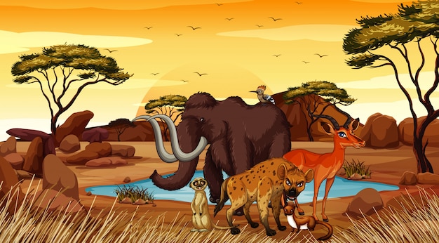 Szene mit tieren auf dem wüstengebiet