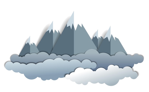 Szenische landschaft der berggipfel, sommervektorillustration im scherenschnitt-kinderstil. sommerferien, reisen und tourismus.