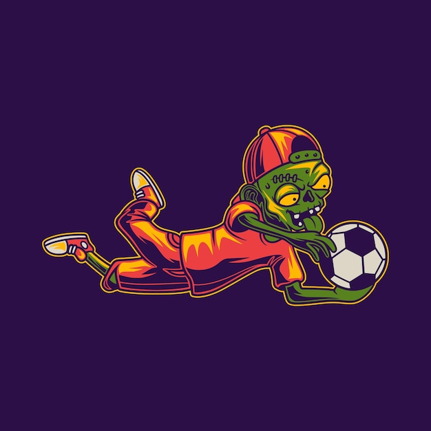 Vektor t-shirt-design, das ball spielt, indem es die ball-zombie-illustration fängt