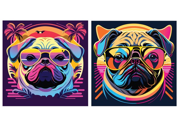 T-shirt-design: ein mops mit sonnenbrille