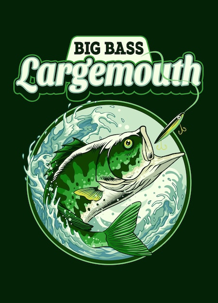 Vektor t-shirt-design fangen von big-bass-großmundfischen