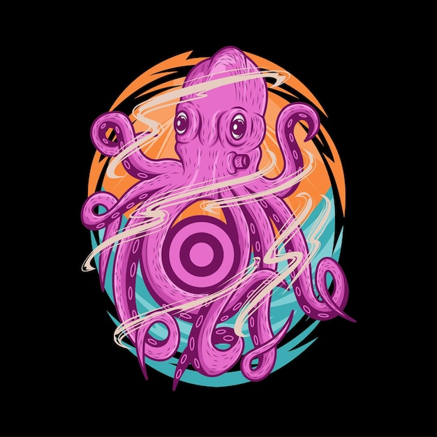 Vektor t-shirt-design mit oktopus-illustration