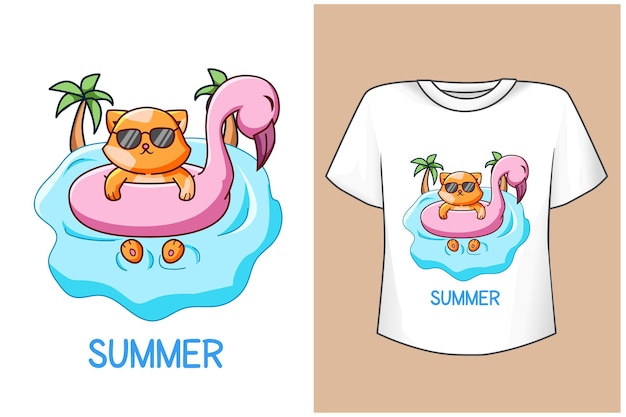 T-shirt design mockup süße katze im sommer