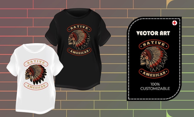 T-Shirt-Design Schädel USA Native Typografie-Vektorillustration