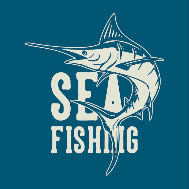 T-shirt design seefischen mit marlin fisch vintage illustration