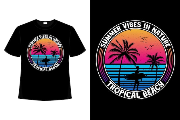 T-shirt design tropischer sommervibes beach surf im retro-stil