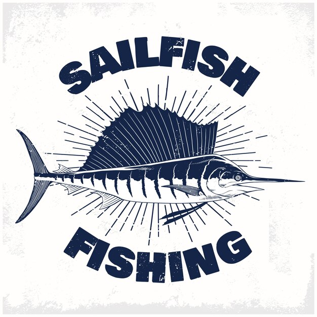 T-shirt für segelfisch design vintage monochrom