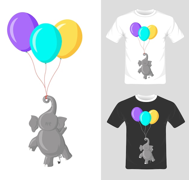 Vektor t-shirt-grafikdesign elefant mit ballonvektorillustration
