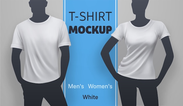 T-Shirt-Modell der weißen Männer und der Frauen. Vektor realistische Illustration