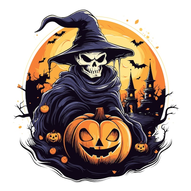 T-shirt- oder plakatdesign mit einer illustration zum thema halloween