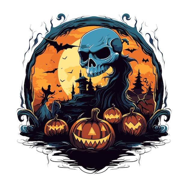 T-Shirt- oder Plakatdesign mit einer Illustration zum Thema Halloween