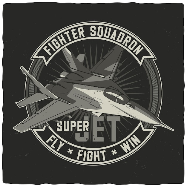 T-shirt oder plakatdesign mit militärflugzeug