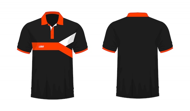 T-shirt polo orange und schwarze vorlage für design auf weißem hintergrund.