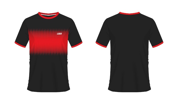 T-shirt rote und schwarze fußball- oder fußballvorlage für teamclub auf weißem hintergrund. trikotsport.