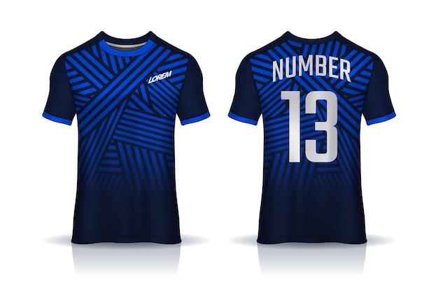 Vektor t-shirt-sport-design-vorlage. fußball-trikot-modell für fußballverein-uniform, vorder- und rückansicht