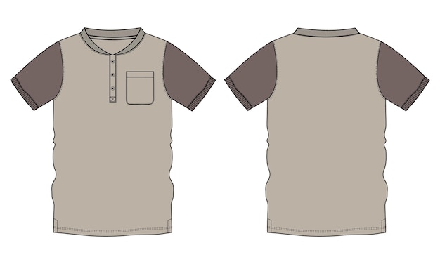 T-shirt technische flache skizzenvektorillustration farbvorlage in khaki