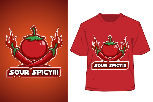 T-shirt tomate und chili-logo-cartoon-illustration