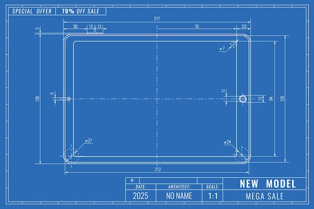 Tablet als technische Blaupausenzeichnung Geräteverkauf technisches Konzept Maschinenbauzeichnungen