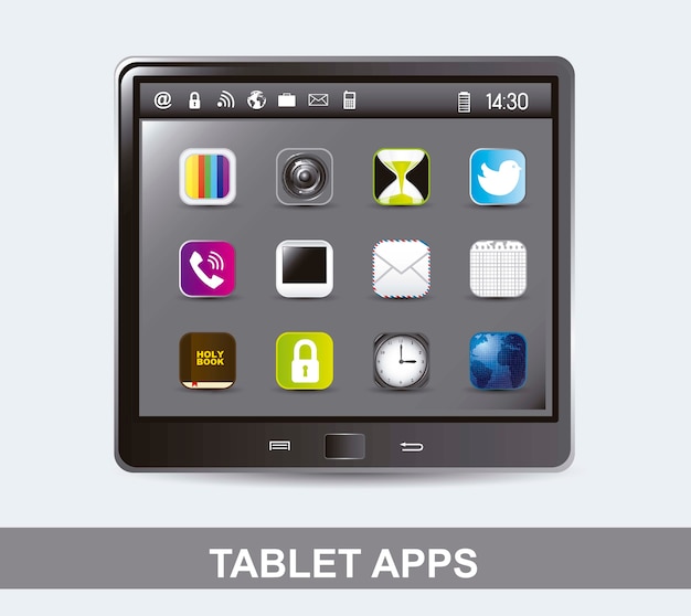 Tablet-computer mit ikonen von apps vektor-illustration