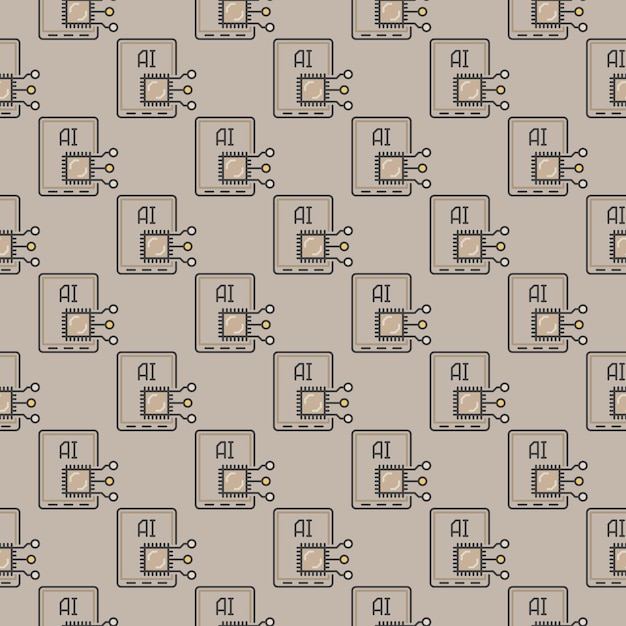 Vektor tablet und künstliche intelligenz vektor ki-technologie farbige nahtlose muster