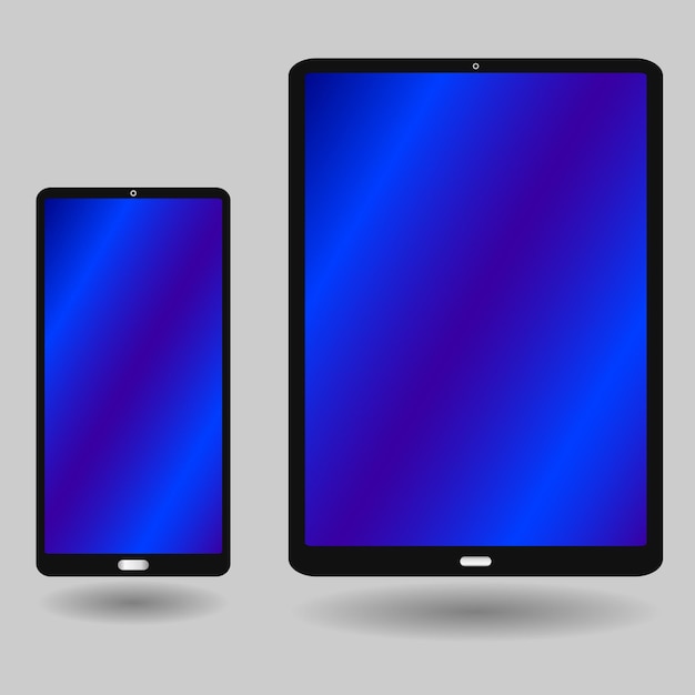 Tablet und smartphone lokalisiert auf grauer hintergrundvektorillustration