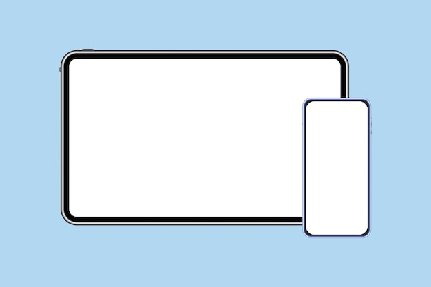 Tablet- und Telefonvektor Mockup-Bild eines Tablets mit Smartphone mit leerem weißem Bildschirm