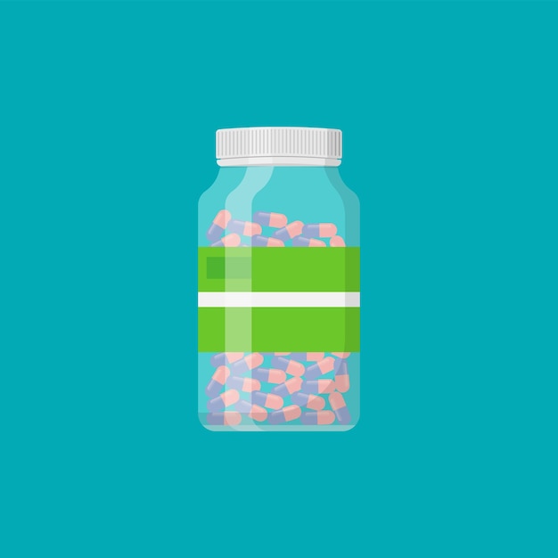 Tablettenfläschchen mit kapselpillen isoliert auf weißem hintergrund vektor-illustration