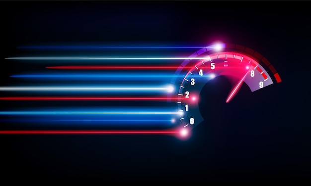 Tachometer-Geschwindigkeitsauto-Auto-Dashboard-Design Geschwindigkeitsmesser abstrakte Technologie und Download-Fortschrittsbalken oder runder Indikator für Web-Geschwindigkeitsvektordesign