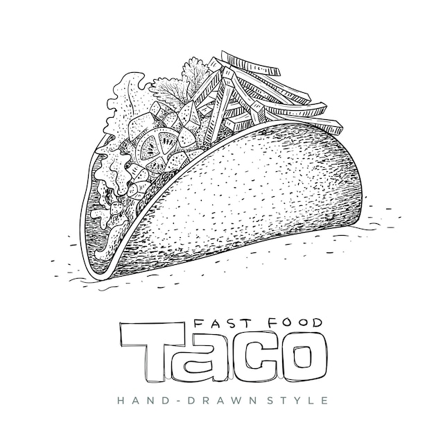 Vektor taco fast food in der hand gezeichnet