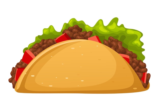 Taco-lebensmittelkarikatur-illustrationsikone lokalisiert auf weißem hintergrund vektor