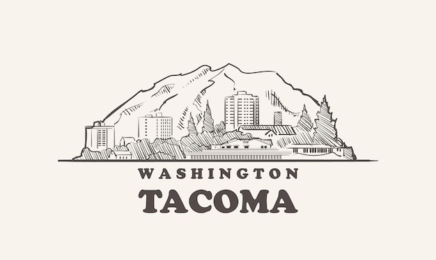 Tacoma skyline, washington hand gezeichnete skizzenstadt