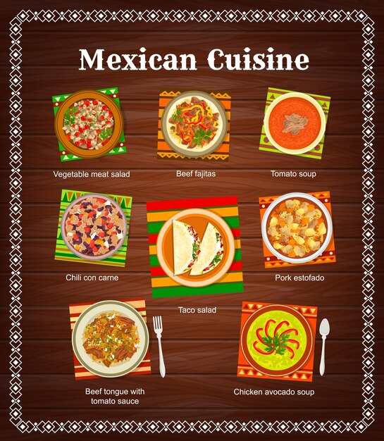 Vektor tacos-fajitas-gerichte der mexikanischen küche