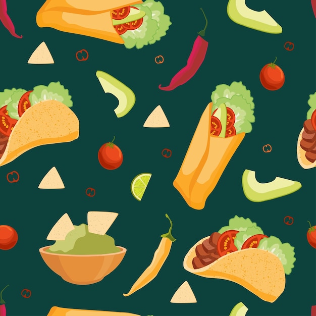 Tacos mit Fleisch und Gemüse Traditionelles mexikanisches Fastfood Taco Mexiko-Essen mit Tortilla-Blättern Salat Käse Tomaten-Hackfleischsoße Isolierter weißer Hintergrund EPS10 Vektor-Illustration