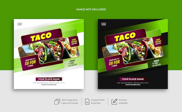 Vektor tacos-social-media-beitragsvorlage für fast-food-restaurant