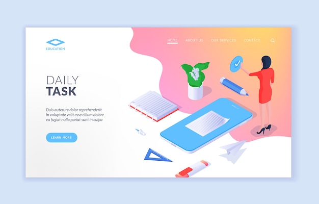 Tägliche aufgaben zielseite für werbung für mobile anwendungen