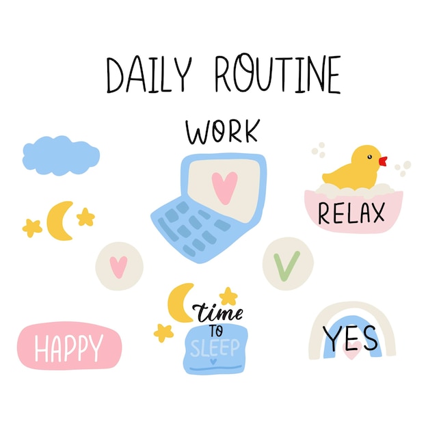 Tägliche Routine-Sticker-Set Niedliches Cartoon-Sticker-Sammelalbum für Planer und Bullet-Journal